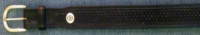 Black 1 3/4 " tapered to 1 1/2 " Hand Tooled Basketweave Belt